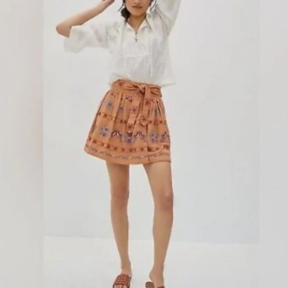 Anthropologie Meghan Embroidered Mini Skirt Size 10